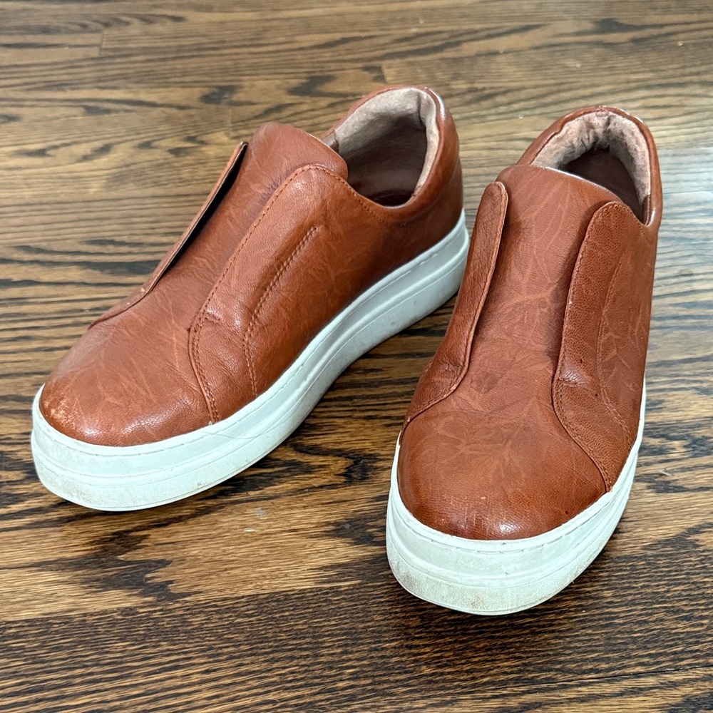 J/SLIDES Women 9 Leather Platform Brown Slip-On Loafers Sneaker